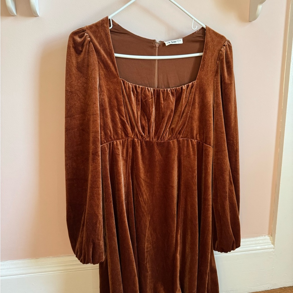 Camel Velvet Ruched Top Dress